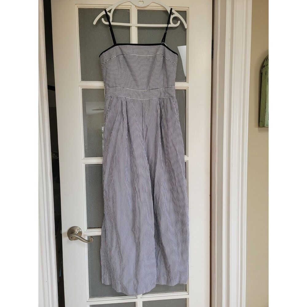 J.Crew Navy Blue White Pinstripe Cotton Cropped Wide Leg Jumpsuit Size 0